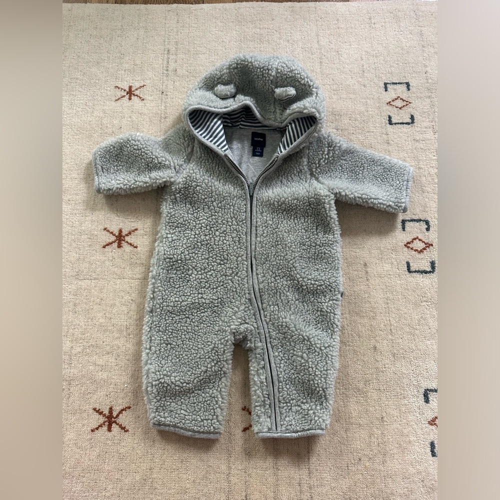 BabyGap gray fleece one piece, size 0-3.  With the cutest ears on the hood.